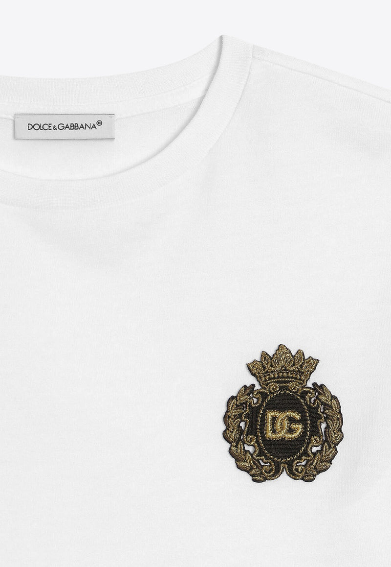 Dolce & Gabbana Kids Boys DG Crown Patch T-shirt White L4JTHU G7O6O W0800