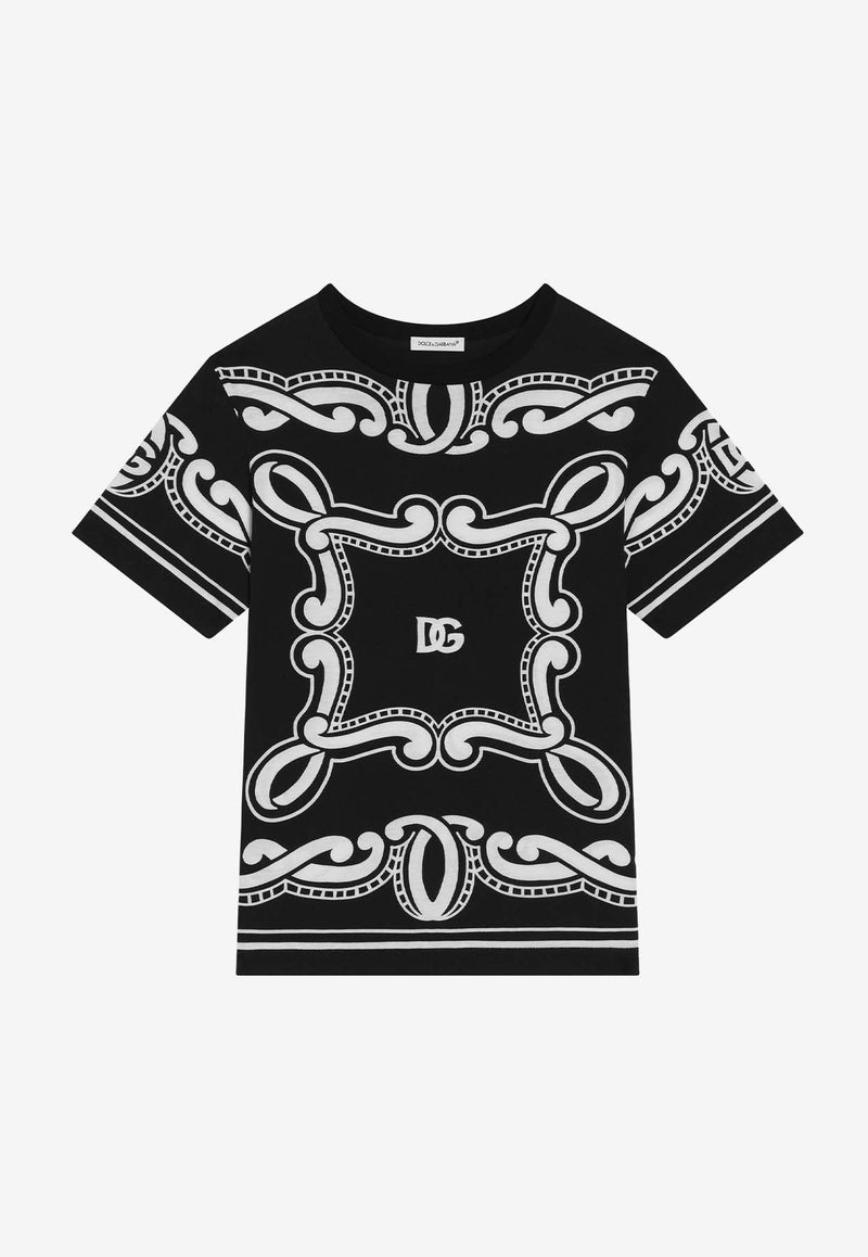Dolce & Gabbana Kids Boys Bandanna Print Crewneck T-shirt Black L4JTHU II7FY HN9RA