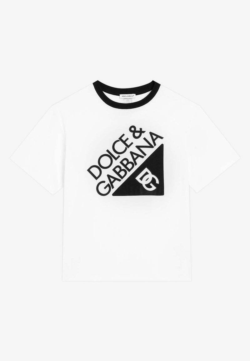 Dolce & Gabbana Kids Boys Logo Print Crewneck T-shirt White L4JTHV G7O6J W0800