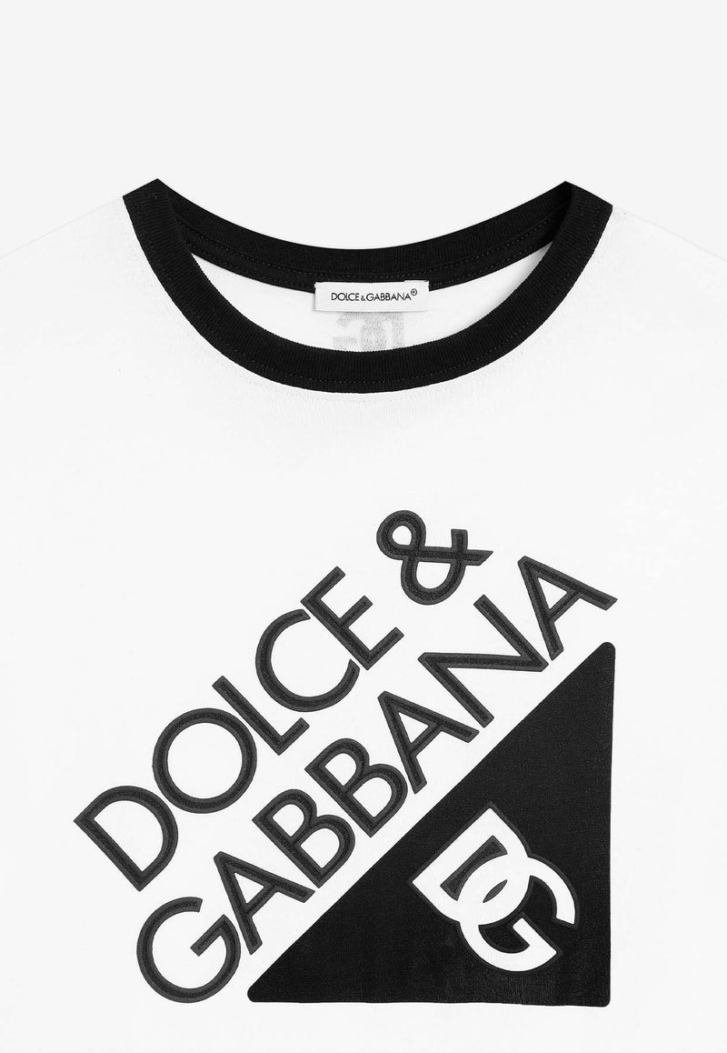 Dolce & Gabbana Kids Boys Logo Print Crewneck T-shirt White L4JTHV G7O6J W0800