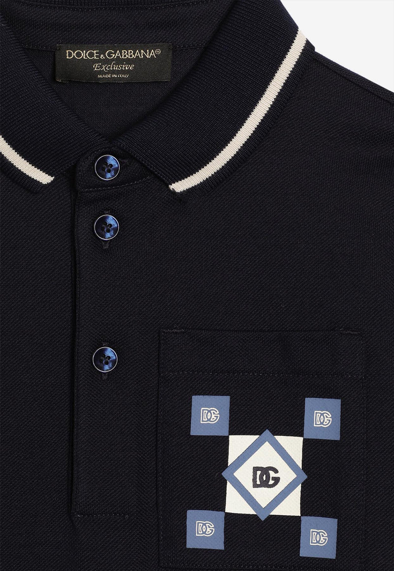 Dolce & Gabbana Kids Boys DG Logo Print Polo T-shirt Blue L4JTIQ G7O9E B0665