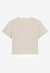 Dolce & Gabbana Kids Boys Embroidered-DG Appliqué T-shirt Beige L4JTJN G7PRI M1217