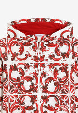 Dolce & Gabbana Kids Boys Majolica Print Zip-Up Hoodie Multicolor L4JWJT II7KU IQ5DQ