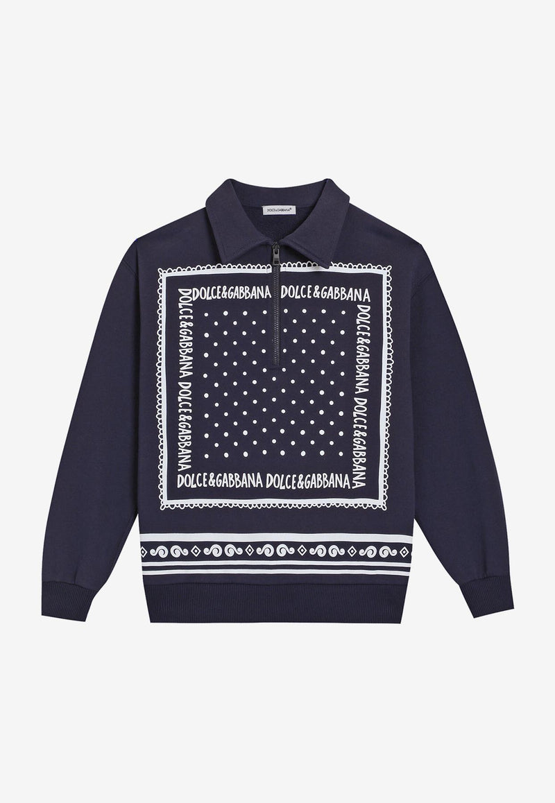 Dolce & Gabbana Kids Boys Bandana Print Half-Zip Sweatshirt Blue L4JWLG G7OLL B0665