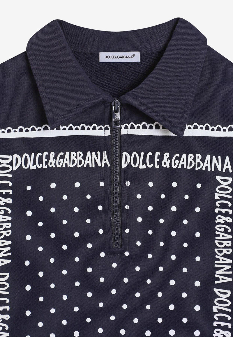 Dolce & Gabbana Kids Boys Bandana Print Half-Zip Sweatshirt Blue L4JWLG G7OLL B0665