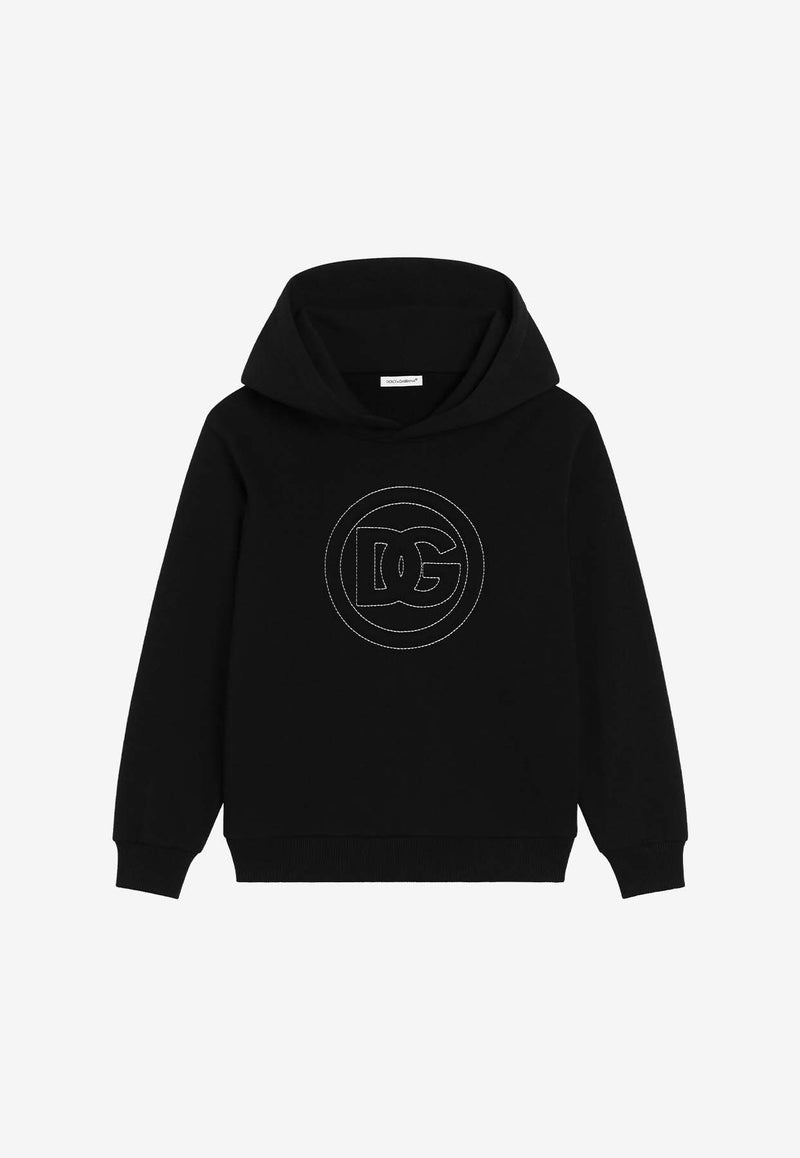Dolce & Gabbana Kids Boys Embroidered DG Logo Hoodie Black L4JWLI G7OSS N0000