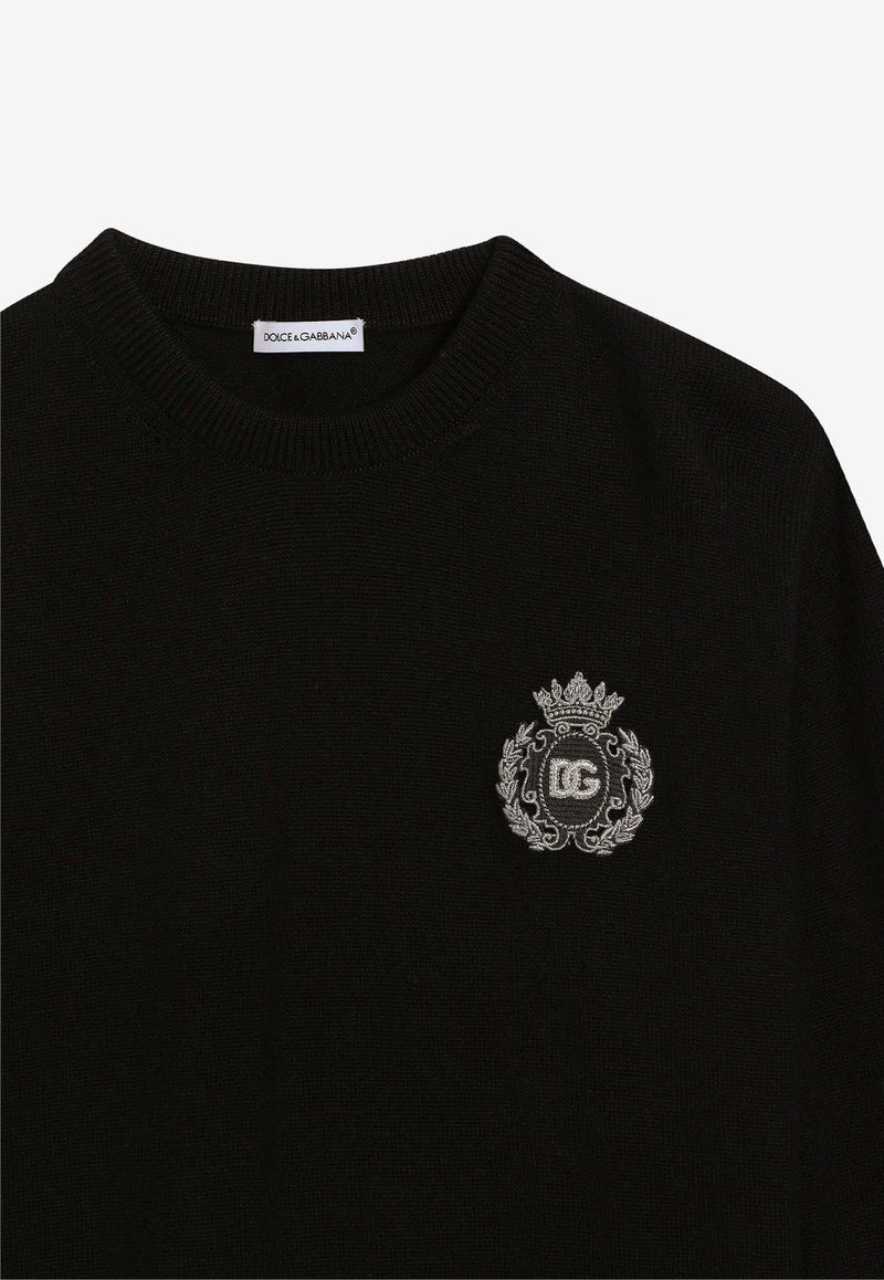 Dolce & Gabbana Kids Boys DG Logo Patch Wool Sweater Black L4KW22 JCVXQ N0000