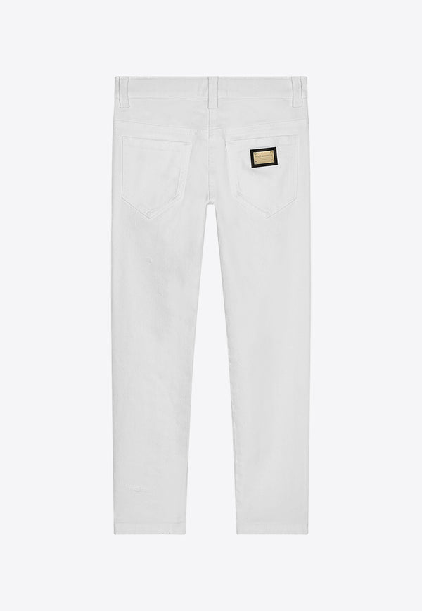 Dolce & Gabbana Kids Girls Logo Straight Jeans L52F28 LDC23 S9000 White
