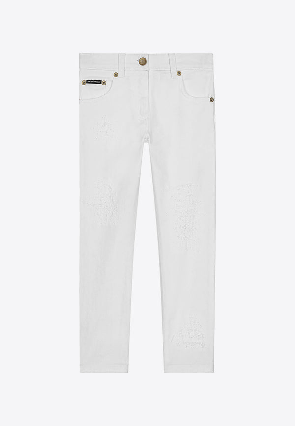 Dolce & Gabbana Kids Girls Logo Straight Jeans L52F28 LDC23 S9000 White