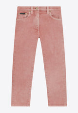 Dolce & Gabbana Kids Girls Logo Tag Denim Pants Pink L52F76 LDD15 S9000