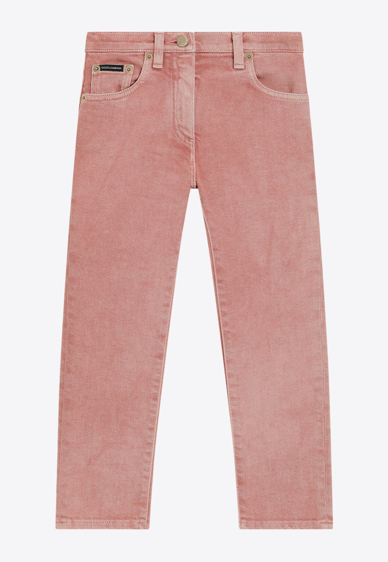 Dolce & Gabbana Kids Girls Logo Tag Denim Pants Pink L52F76 LDD15 S9000