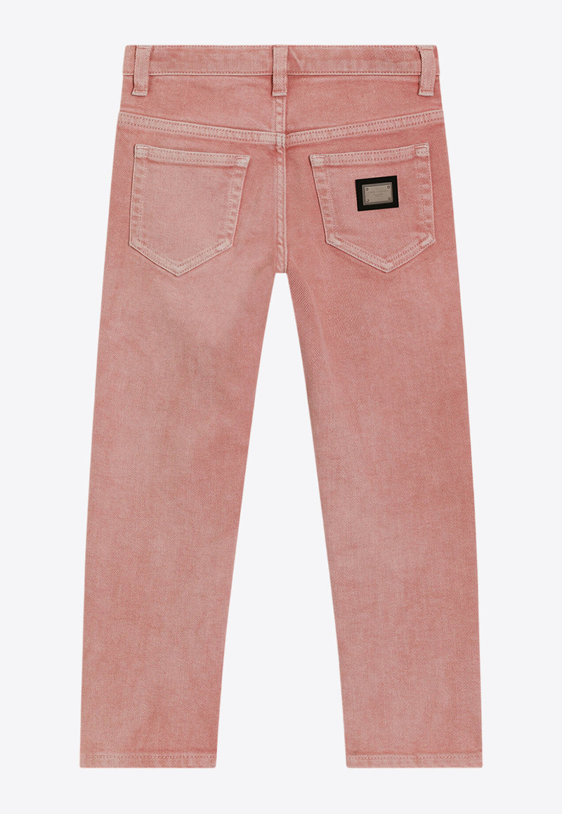 Dolce & Gabbana Kids Girls Logo Tag Denim Pants Pink L52F76 LDD15 S9000