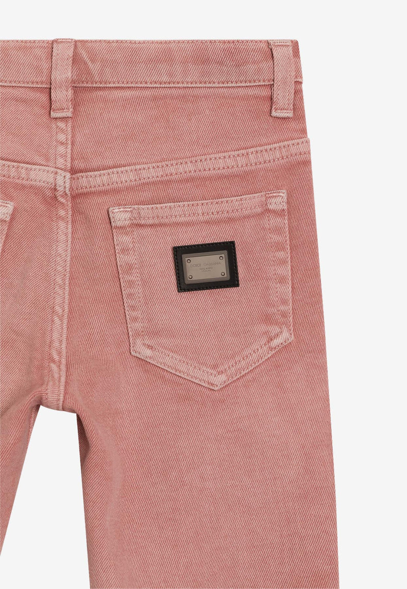 Dolce & Gabbana Kids Girls Logo Tag Denim Pants Pink L52F76 LDD15 S9000