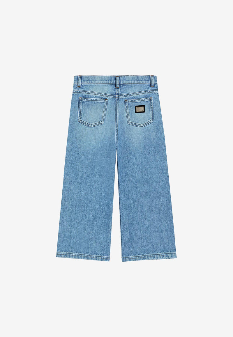 Dolce & Gabbana Kids Girls Logo Plaque Wide-Leg Jeans Blue L52F91 LDD08 S9000