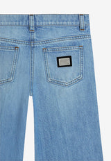 Dolce & Gabbana Kids Girls Logo Plaque Wide-Leg Jeans Blue L52F91 LDD08 S9000