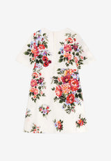 Dolce & Gabbana Kids Girls Flower Bouquet Print Silk Dress Multicolor L53DF0 FSA8P HA5ZO