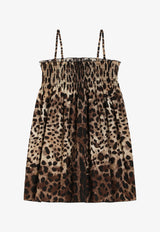 Dolce & Gabbana Kids Girls Leopard Print Shirred Dress Brown L53DM9 HS5E3 HY13M