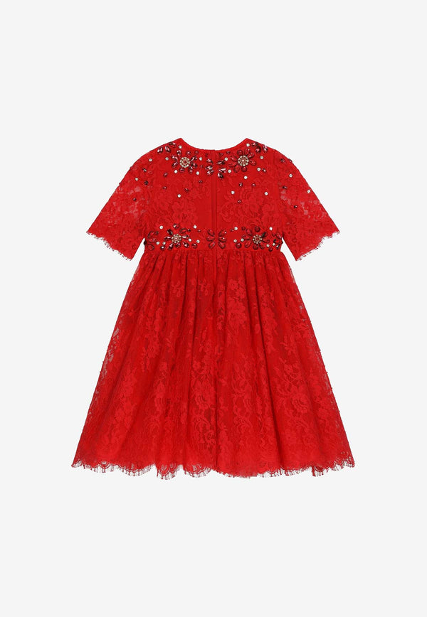 Dolce & Gabbana Kids Girls Gemstone-Embellished Lace Dress L53DQ9 G7K3M R2254