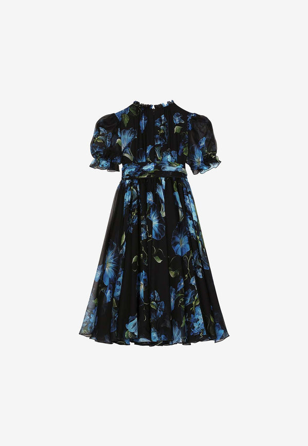 Dolce & Gabbana Kids Girls Bluebell Print Silk Dress L53DU7 IS1TK HN4YH