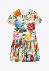 Dolce & Gabbana Kids Girls Floral Print Poplin Dress Multicolor L53DX6 HS5S5 HA5KU