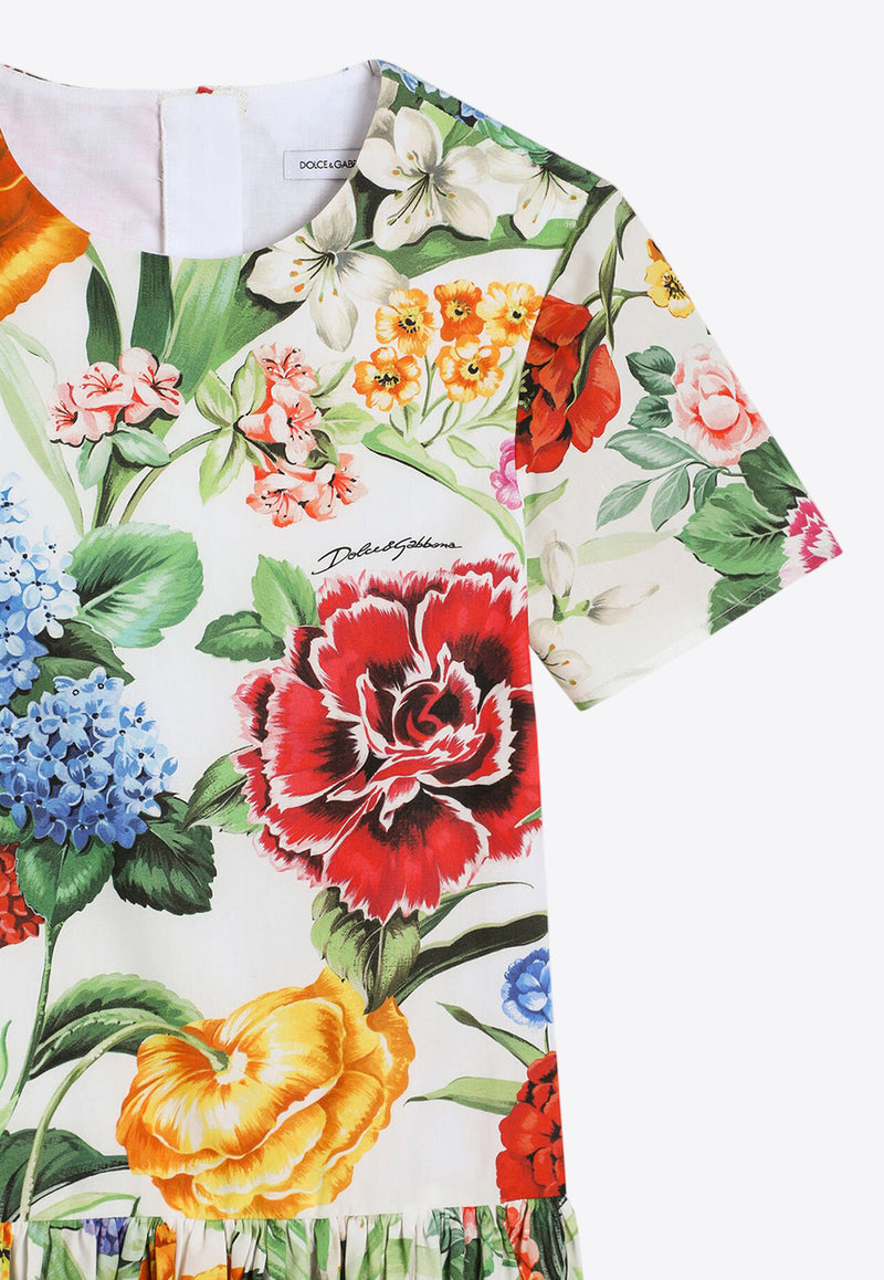 Dolce & Gabbana Kids Girls Floral Print Poplin Dress Multicolor L53DX6 HS5S5 HA5KU