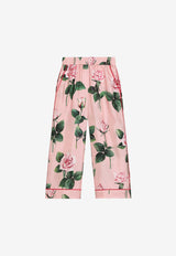 Dolce & Gabbana Kids Girls Rose Print Silk Pajama Pants Pink L53P30 IS1X8 HF5IZ