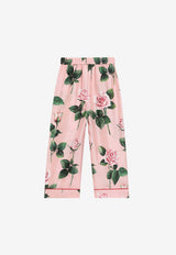 Dolce & Gabbana Kids Girls Rose Print Silk Pajama Pants Pink L53P30 IS1X8 HF5IZ