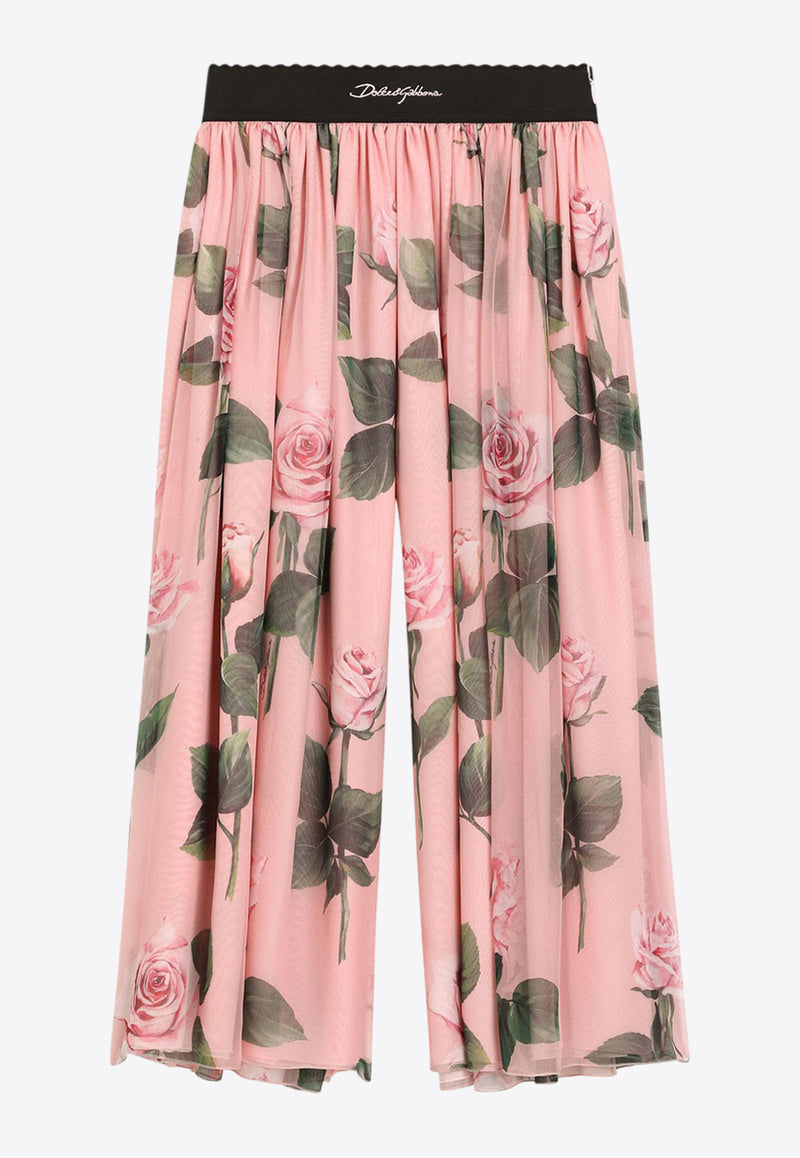 Dolce & Gabbana Kids Girls Rose Print Wide-Leg Pants Pink L53P46 IS1X9 HF5IZ
