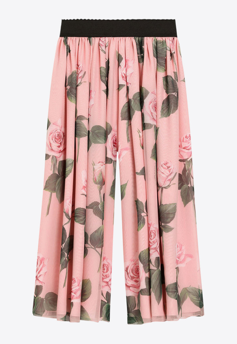 Dolce & Gabbana Kids Girls Rose Print Wide-Leg Pants Pink L53P46 IS1X9 HF5IZ