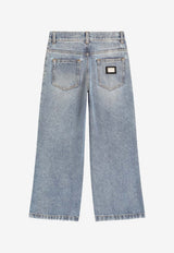 Dolce & Gabbana Kids Girls Logo Plaque Washed Jeans Blue L53P55 LDD85 S9000