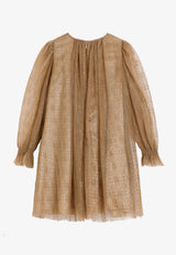 Dolce & Gabbana Kids Girls DG Logo Lamé Lace Dress Gold L54DN3 FLSMK S0997