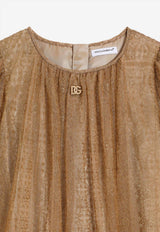 Dolce & Gabbana Kids Girls DG Logo Lamé Lace Dress Gold L54DN3 FLSMK S0997