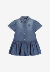 Dolce & Gabbana Kids Girls DG Logo Washed Chambray Dress Blue L54DO6 LDD55 S9000
