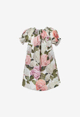 Dolce & Gabbana Kids Girls Hydrangea Print Gathered Dress Multicolor L54DR0 HS5T6 HA5XG