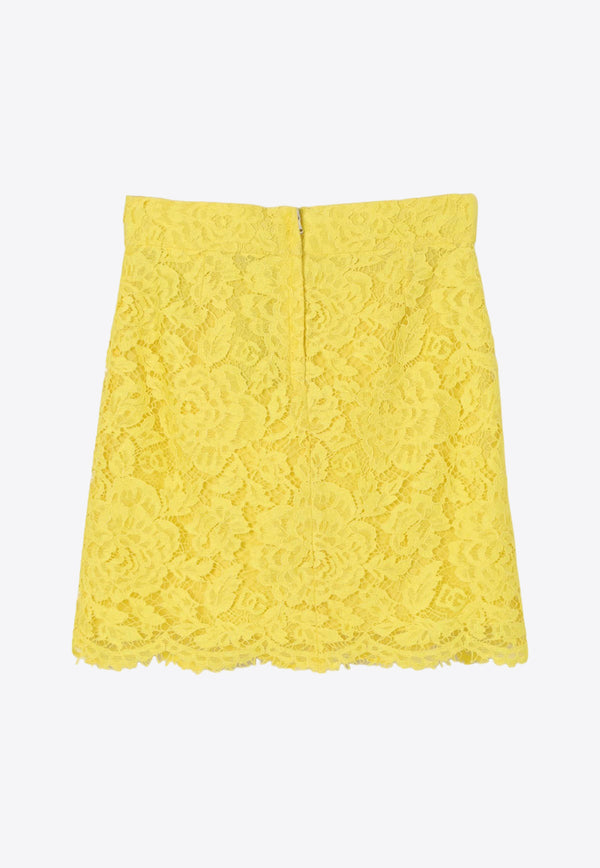 Dolce & Gabbana Kids Girls A-line Lace Skirt L54I88 HLM7L A3776 Yellow