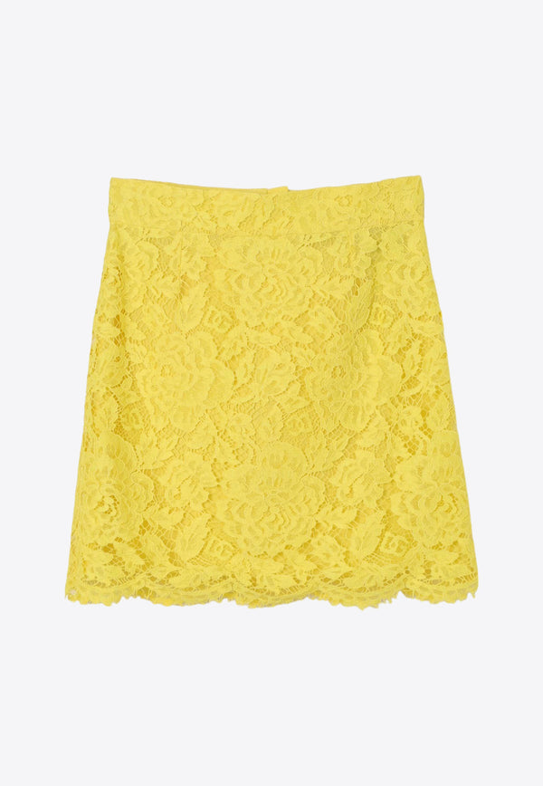 Dolce & Gabbana Kids Girls A-line Lace Skirt L54I88 HLM7L A3776 Yellow