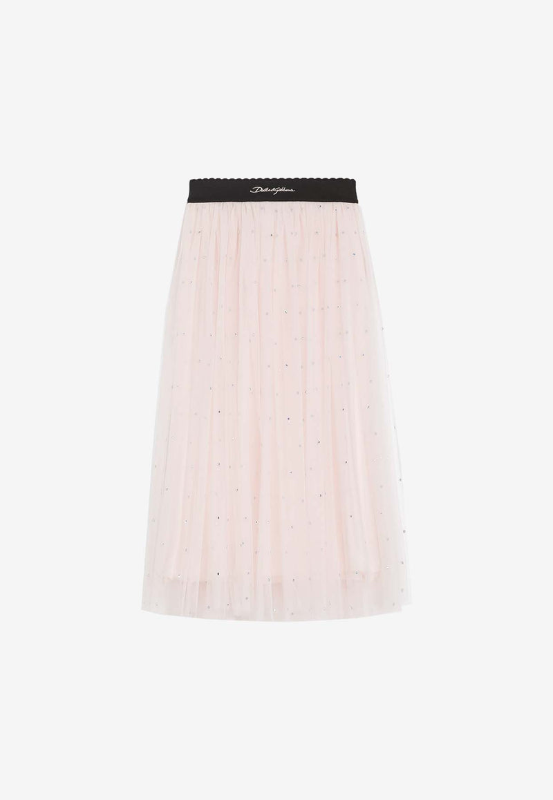 Dolce & Gabbana Kids Girls Rhinestone Appliqués Tulle Skirt Pink L55I39 HLMXC F0658
