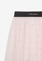 Dolce & Gabbana Kids Girls Rhinestone Appliqués Tulle Skirt Pink L55I39 HLMXC F0658