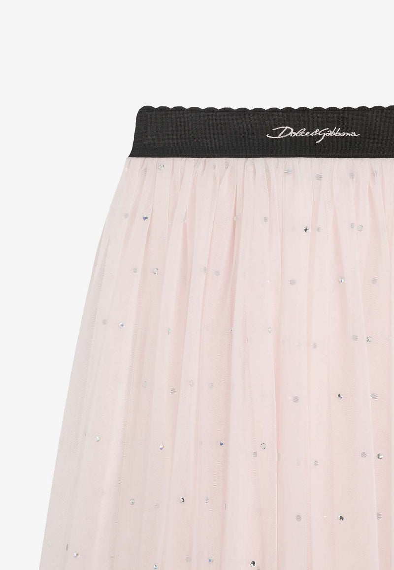 Dolce & Gabbana Kids Girls Rhinestone Appliqués Tulle Skirt Pink L55I39 HLMXC F0658
