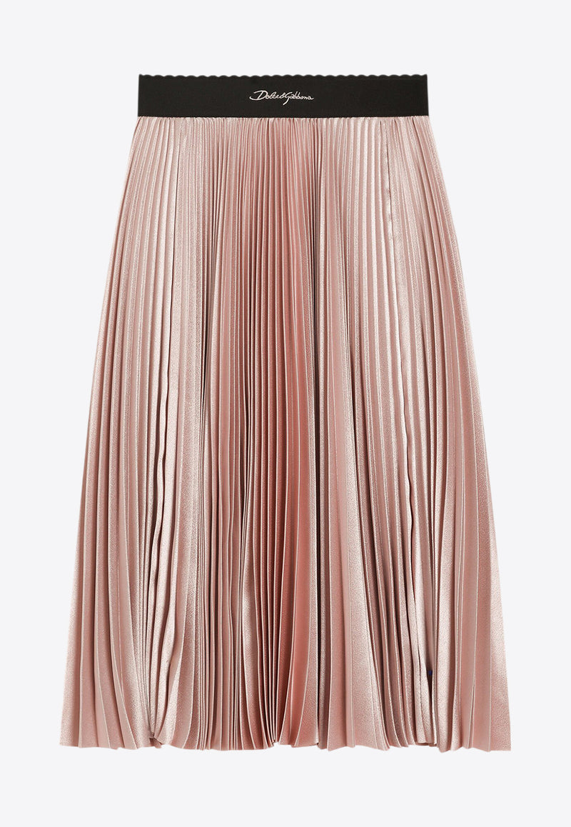 Dolce & Gabbana Kids Girls Logo Embroidered Plisse Skirt Pink L55I55 G7O3M S9000