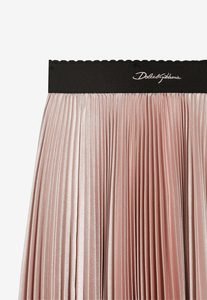 Dolce & Gabbana Kids Girls Logo Embroidered Plisse Skirt Pink L55I55 G7O3M S9000