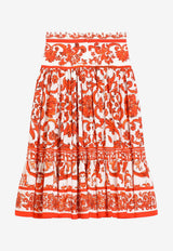 Dolce & Gabbana Kids Girls Majolica Print Ruffled Skirt Multicolor L56I02 G7P4J IO5DQ