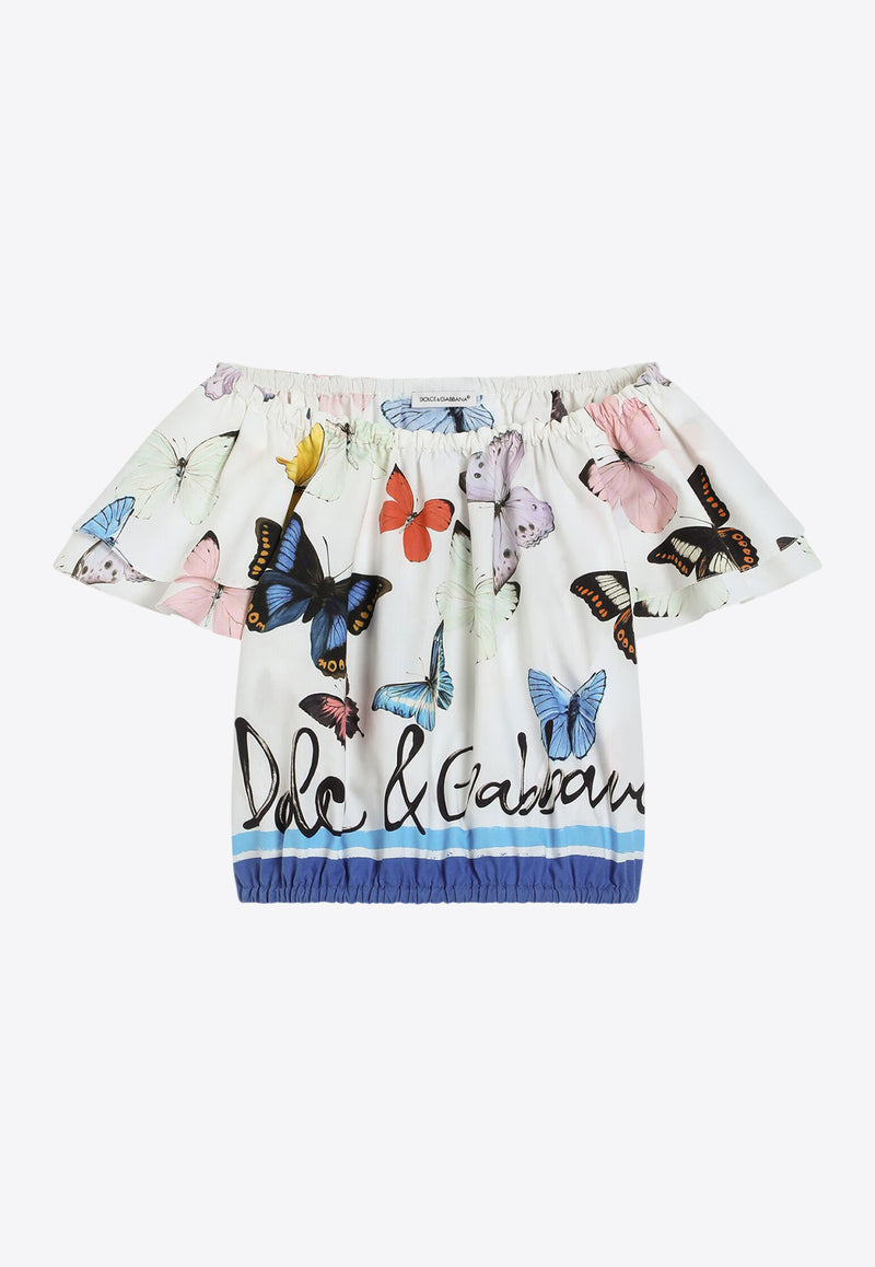 Dolce & Gabbana Kids Girls Butterfly Print Cropped Top White L56S25 FI5KS HB5KB