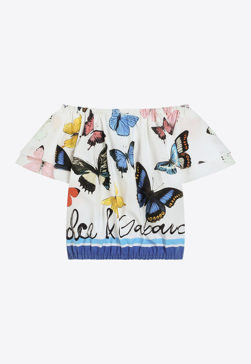 Dolce & Gabbana Kids Girls Butterfly Print Cropped Top White L56S25 FI5KS HB5KB