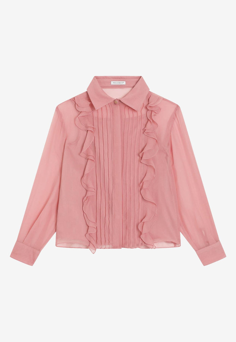 Dolce & Gabbana Kids Girls Chiffon Ruffled Silk Shirt Pink L56S27 FU1AT F0473