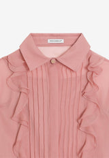 Dolce & Gabbana Kids Girls Chiffon Ruffled Silk Shirt Pink L56S27 FU1AT F0473