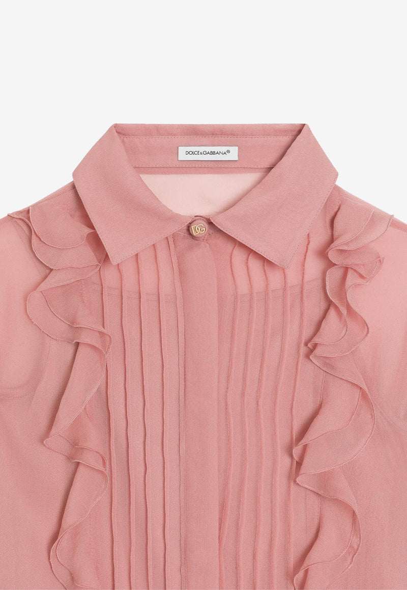 Dolce & Gabbana Kids Girls Chiffon Ruffled Silk Shirt Pink L56S27 FU1AT F0473