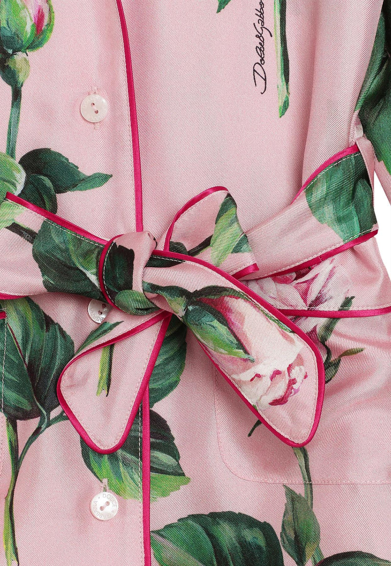 Dolce & Gabbana Kids Girls Rose Print Belted Shirt Pink L56S29 IS1X8 HF5IZ