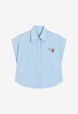Dolce & Gabbana Kids Girls Cropped Poplin Shirt Light Blue L56S34 FU5Y4 B1581