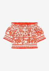 Dolce & Gabbana Kids Girls Majolica Print Off-Shoulder Top Multicolor L56S40 G7P4J IE5DQ
